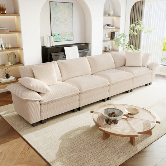 Sophia&William Convertible Sectional Sofa Couch, Modern Corduroy Couch 4-Seat 24.4"W Cloud Sofa for Living Room,Beige