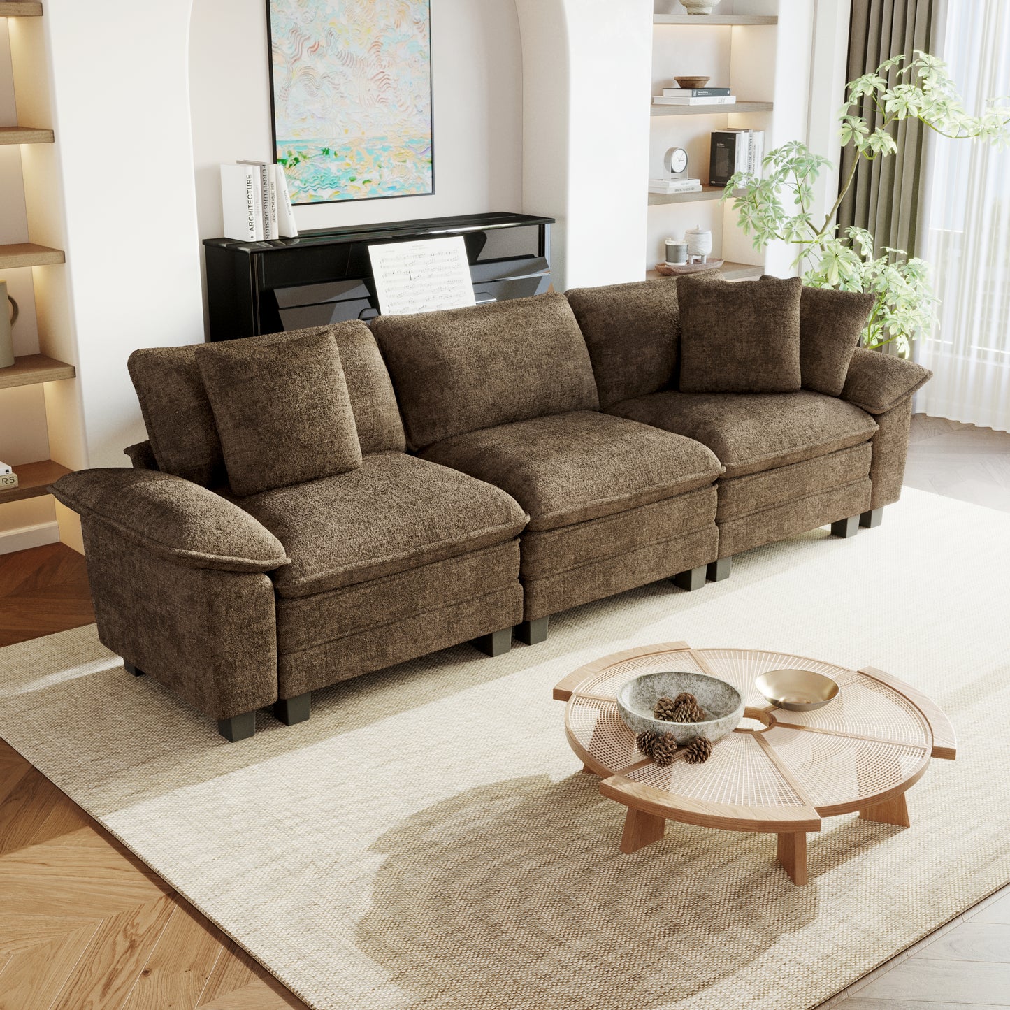 Sophia&William 3-Seat Modular Sectional Sofa Sets, Modern Chenille Couch Cloud Sofa Modular with Deep Seat & 3 Pillows for Living Room,Taupe
