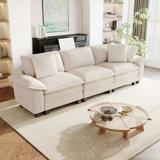 Sophia&William 3-Seat Modular Sectional Sofa Sets, Modern Chenille Cloud Couch Sofa with Deep Seat & 3 Pillows for Living Room,White