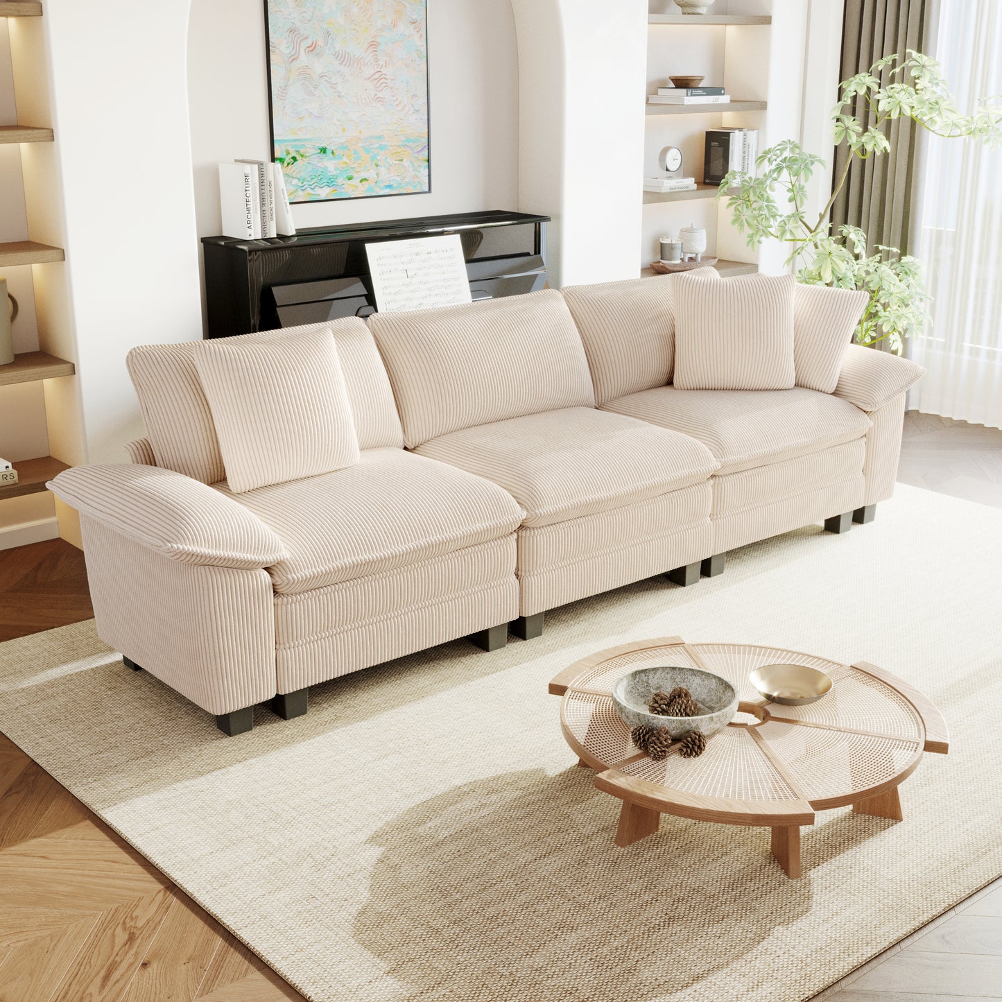 Sophia&William 3-Seat Modular Sectional Sofa Sets, Modern Chenille Couch Cloud Sofa with Deep Seat & 3 Pillows for Living Room,Beige