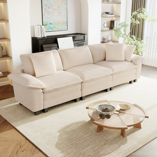 Sophia&William 3-Seat Convertible Sectional Sofa Couch, Modern Corduroy Couch Cloud Sofa Modular for Living Room,Beige
