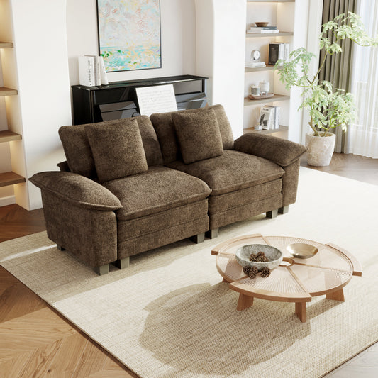 Sophia&William 87.5"LConvertible Sectional Sofa Couch, Modern Chenille Couch 7-Seat Sofa Loveseat for Living Room,Brown