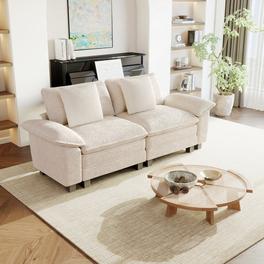 Sophia&William 87.5"L Modular Sectional Sofa Sets, Modern Chenille Cloud Couch Sofa Oversized Loveseat with 2 Pillows for Living Room,White