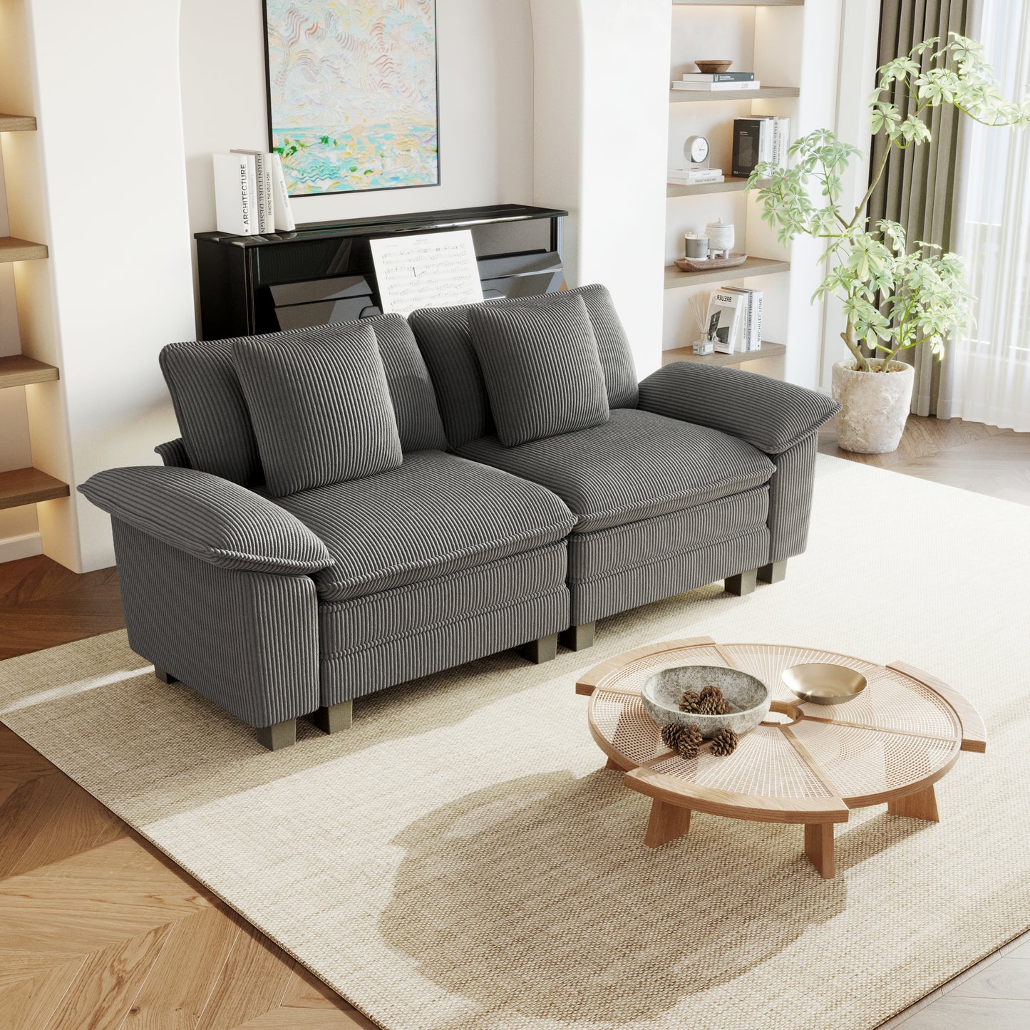 Sophia&William 87.5"L Modular Sectional Sofa Sets, Modern Corduroy Couch 2-Seat Oversized Sofa Loveseat for Living Room,Gray