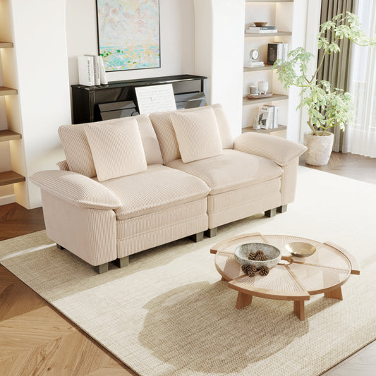 Sophia&William 87.5"LConvertible Sectional Sofa Couch, Modern Corduroy Couch 2-Seat Sofa Loveseat for Living Room,Beige
