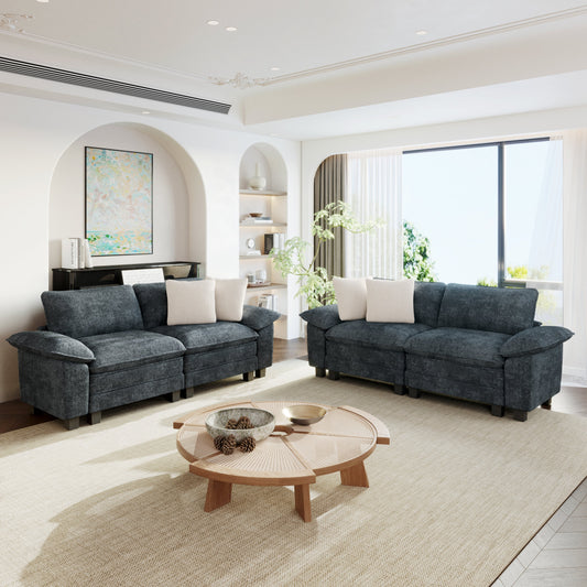 Sophia&William Convertible Sectional Sofa Couch, Modern Chenille Couch 4-Seat Sofa Sectional for Living Room,Blue