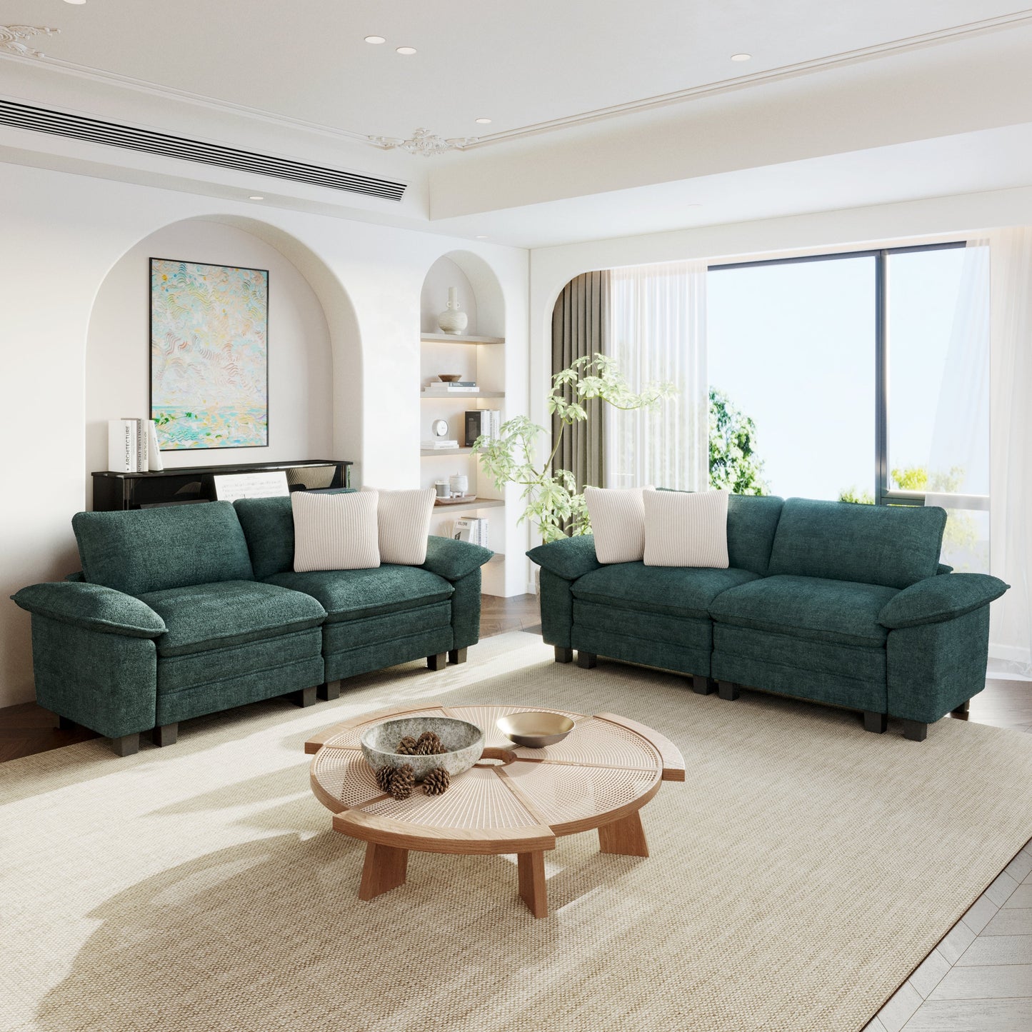 Sophia&William Convertible Sectional Sofa Couch, Modern Chenille Couch 4-Seat Sofa Sectional for Living Room,Green