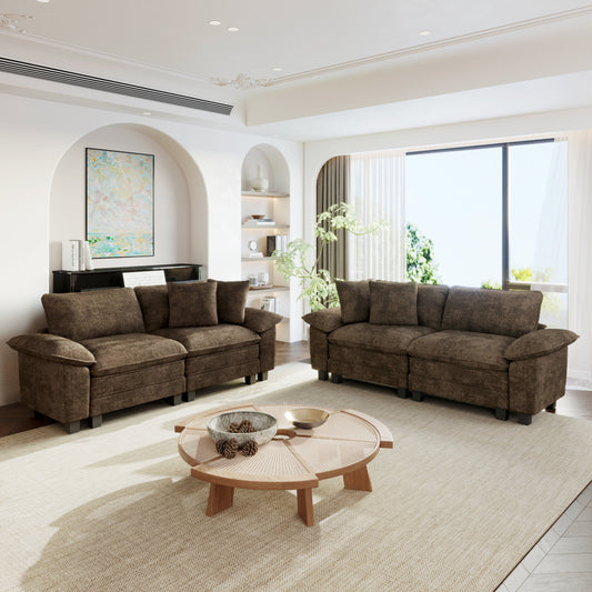 Sophia&William Convertible Sectional Sofa Couch, Modern Chenille Couch 4-Seat Sofa Sectional for Living Room,Brown
