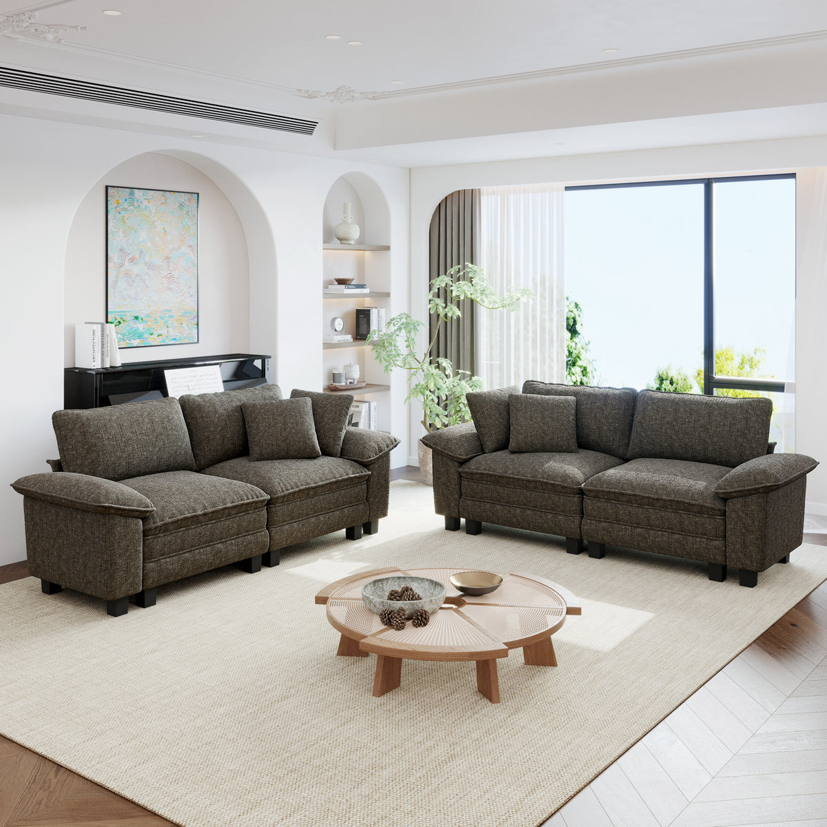 Sophia&William Modular Sectional Sofa Sets, Modern Chenille Cloud Couch Sofa Set 4-Seater Oversized Sectional Sofa with 4 Pillows for Living Room,Ash Gray