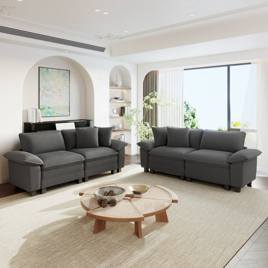 Sophia&William Convertible Sectional Sofa Couch, Modern Corduroy Couch 4-Seat Sofa Sectional for Living Room,Gray