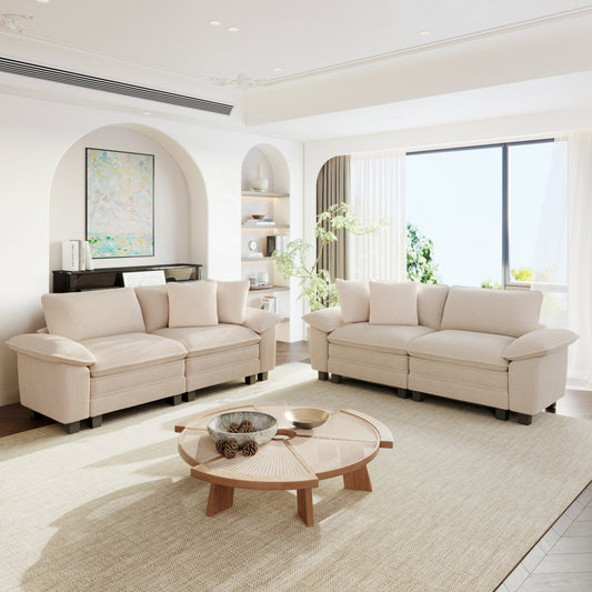 Sophia&William Convertible Sectional Sofa Couch, Modern Corduroy Couch 4-Seat Sofa Sectional for Living Room,Beige