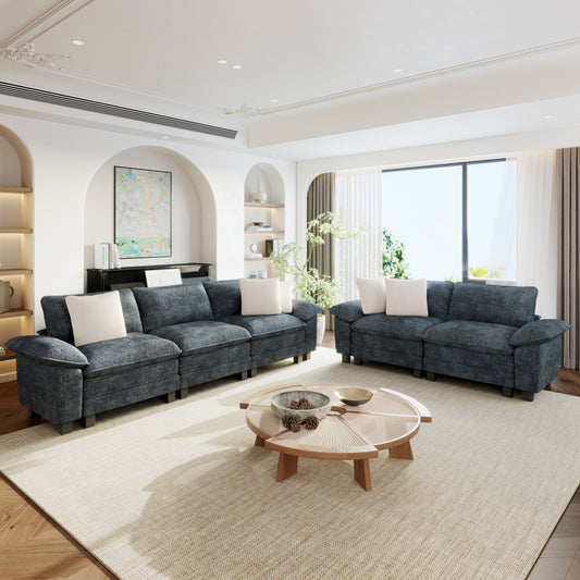 Sophia&William Sectional Sofa Sets, Oversized Cloud Couch Set 5-Seat Chenille Modular Sectional Sofa with 5 Pilliows & Deep Seat for Living Room, Blue