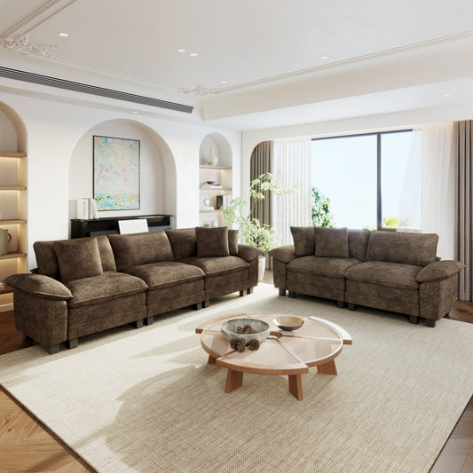 Sophia&William Convertible Sectional Sofa Couch, Modern Chenille Couch 5-Seat Sofa Sectional for Living Room,Brown