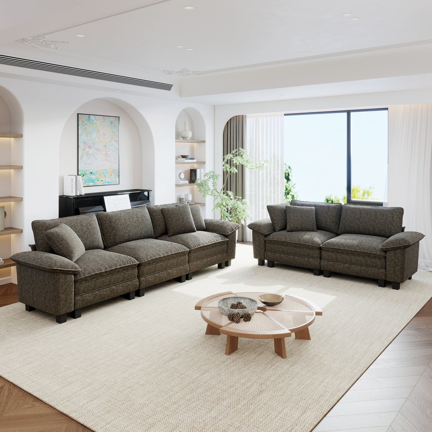 Sophia&William Sectional Sofa Sets, Oversized Cloud Couch Sofa Set 5-Seater Chenille Modular Sofa with 5 Pilliows & Deep Seat for Living Room, Ash Gray