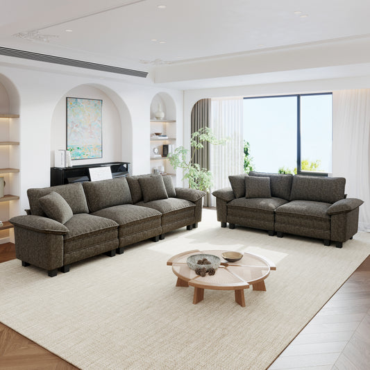 Sophia&William Sectional Sofa Sets, Modern Chenille Cloud Couch 5-Seat Deep Modular Sofa Oversized Sectional with 5 Pilliows for Living Room, Ash Gray