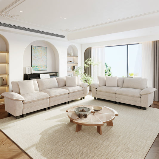 Sophia&William Convertible Sectional Sofa Couch, Modern Chenille Couch 5-Seat Sofa Sectional for Living Room,White