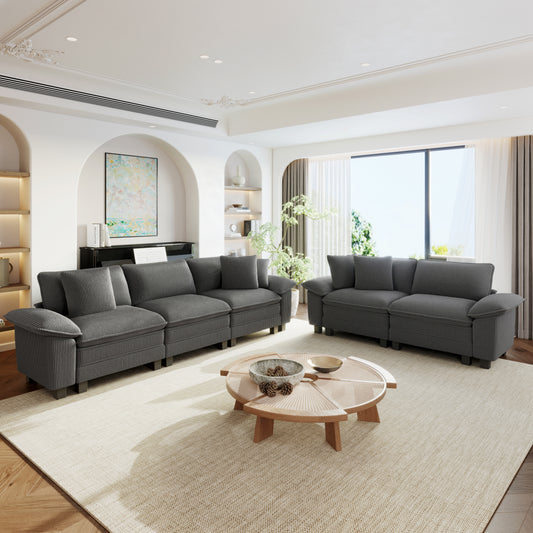 Sophia&William Sectional Sofa Sets, Oversized Cloud Couch Set 5-Seat Chenille Modular Corduroy Sofa with 5 Pilliows & Deep Seat for Living Room, Gray