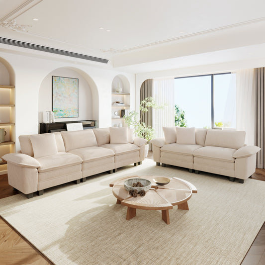 Sophia&William Convertible Sectional Sofa Couch, Modern Corduroy Couch 5-Seat Sofa Sectional for Living Room,Beige