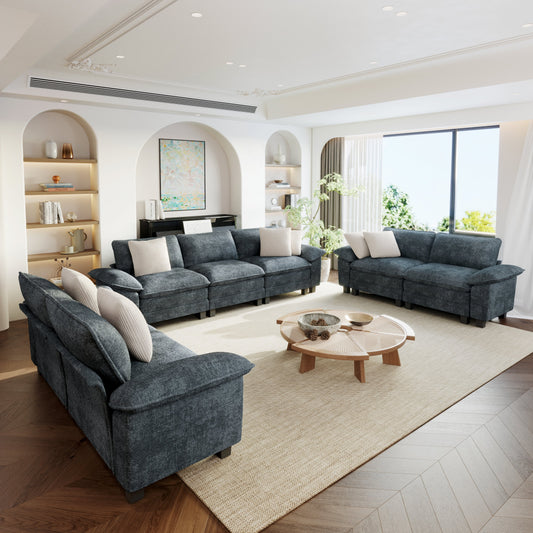 Sophia&William 123.6"L Modular Chenille Sectional Sofa Couch, 7-Seat Modern U-Shaped Cloud Couch Convertible Sofa for Living Room,Blue