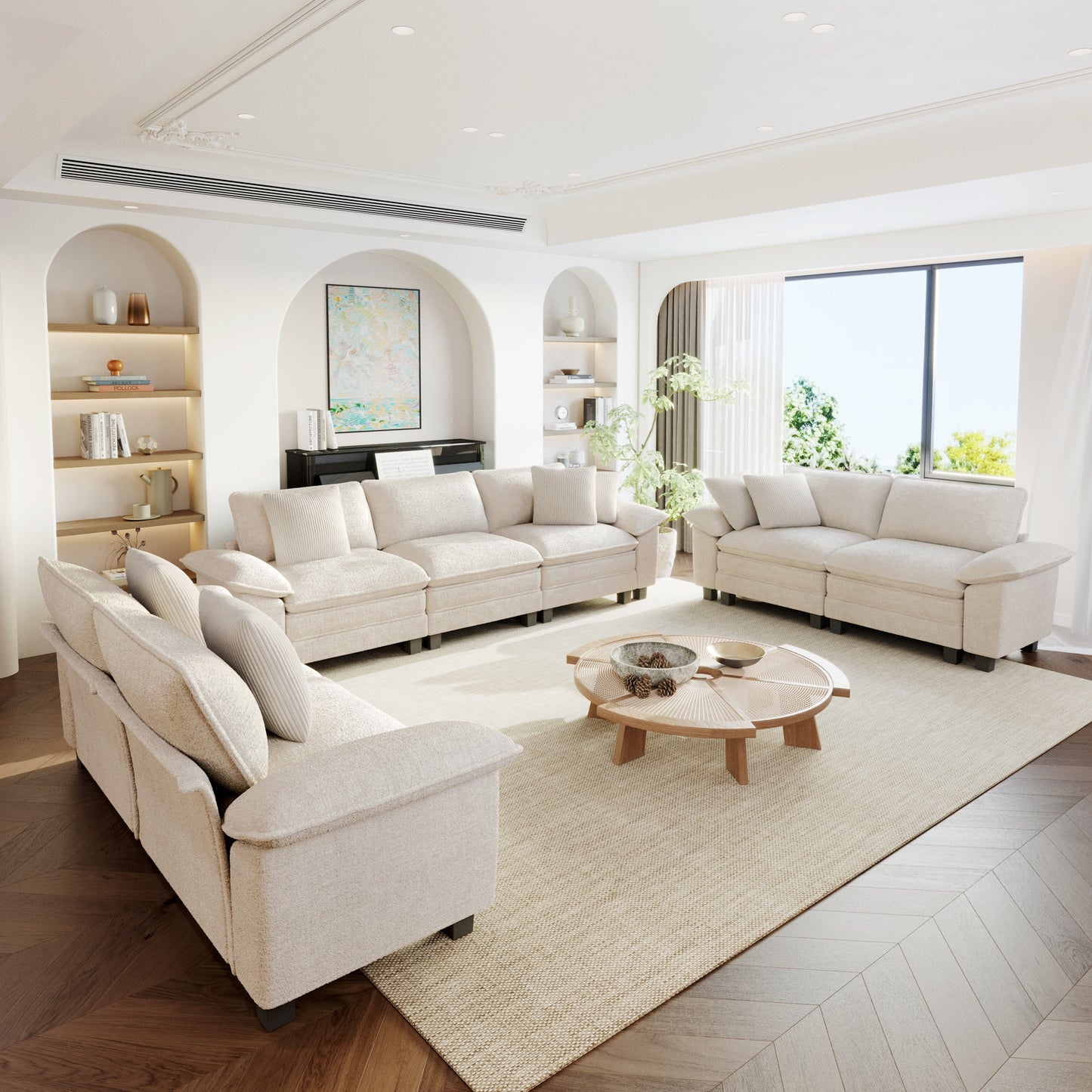 Sophia&William 123.6"L Modular Chenille Sectional Sofa Couch, 7-Seat Modern U-Shaped Cloud Couch Convertible Sofa for Living Room,White