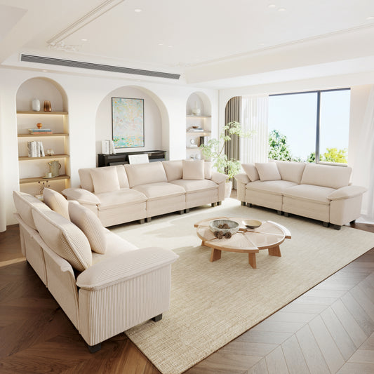 Sophia&William 123.6"L Chenille Modular Sectional Sofa Sets, 7-Seat Modern U-Shaped Cloud Couch Convertible Oversized Sofa with 7 Pillows for Living Room,Beige