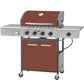 Alpha Joy 4-Burner Stainless Steel Propane Gas Grill with Side Burner, Red