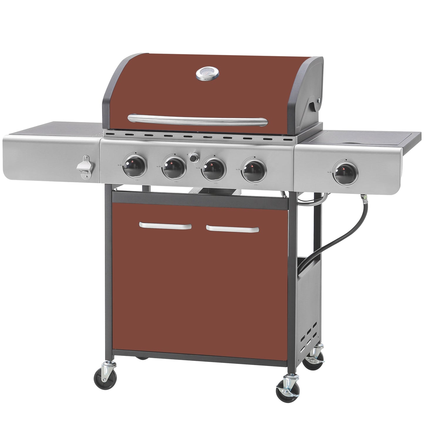 Alpha Joy 4-Burner Stainless Steel Propane Gas Grill with Side Burner, Red