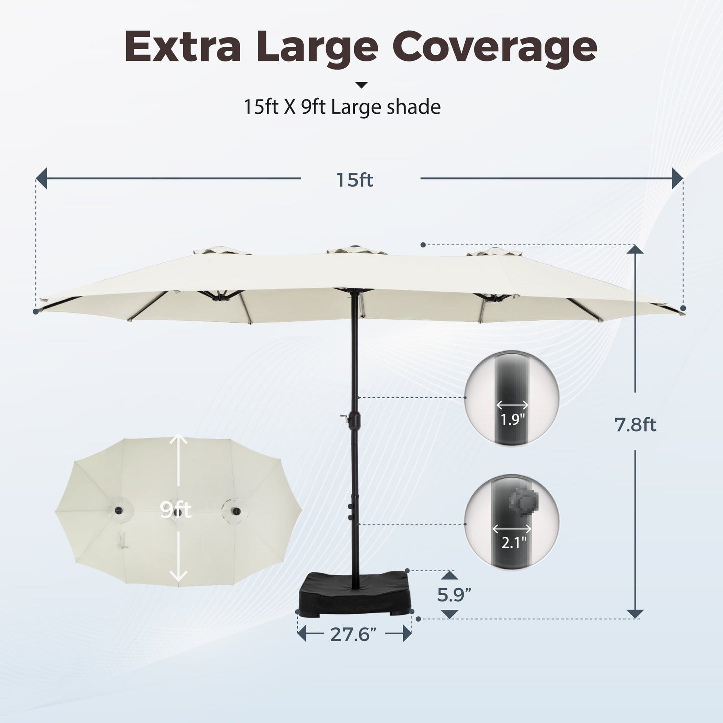 Alpha Joy 15ft Outdoor Patio Umbrella Extra-Large Double-Sided Garden Umbrella with Crank Handle and Base - Ivory