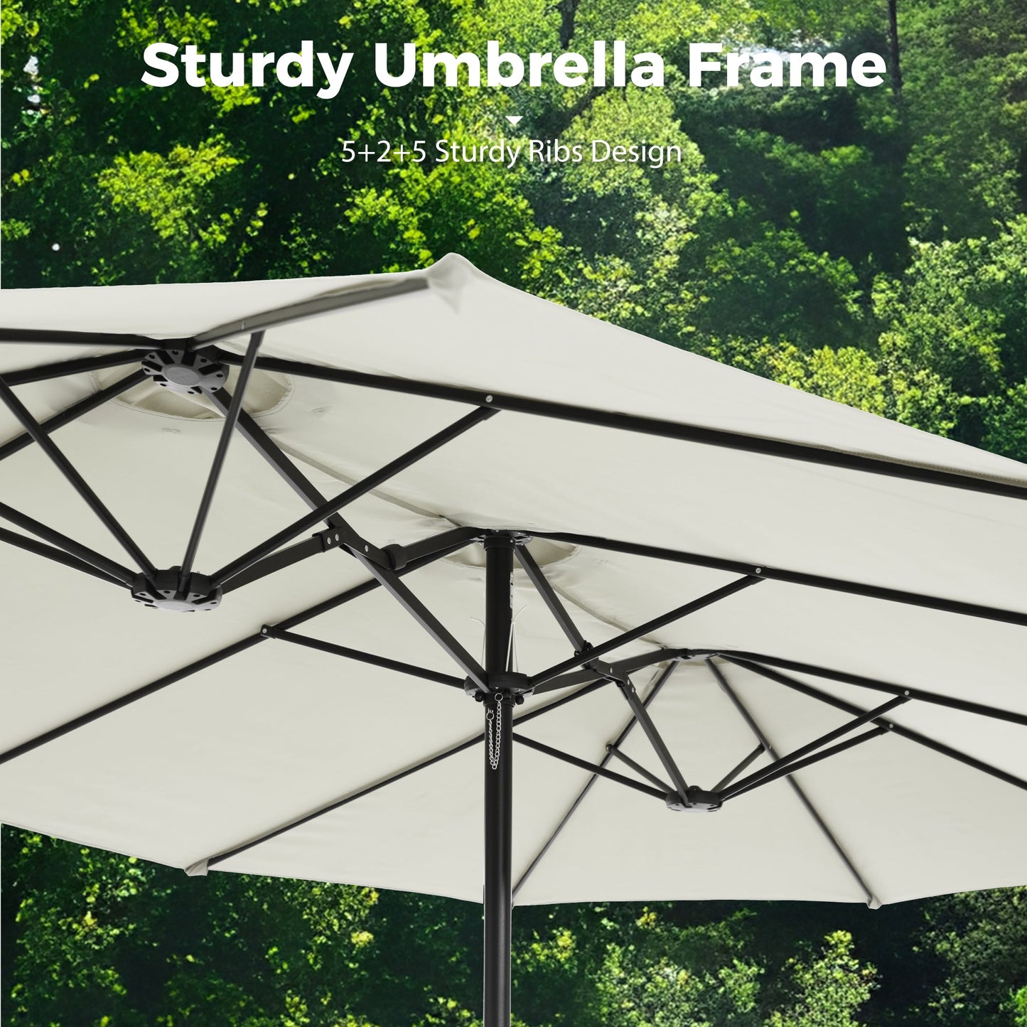 Alpha Joy 15ft Outdoor Patio Umbrella Extra-Large Double-Sided Garden Umbrella with Crank Handle and Base - Ivory