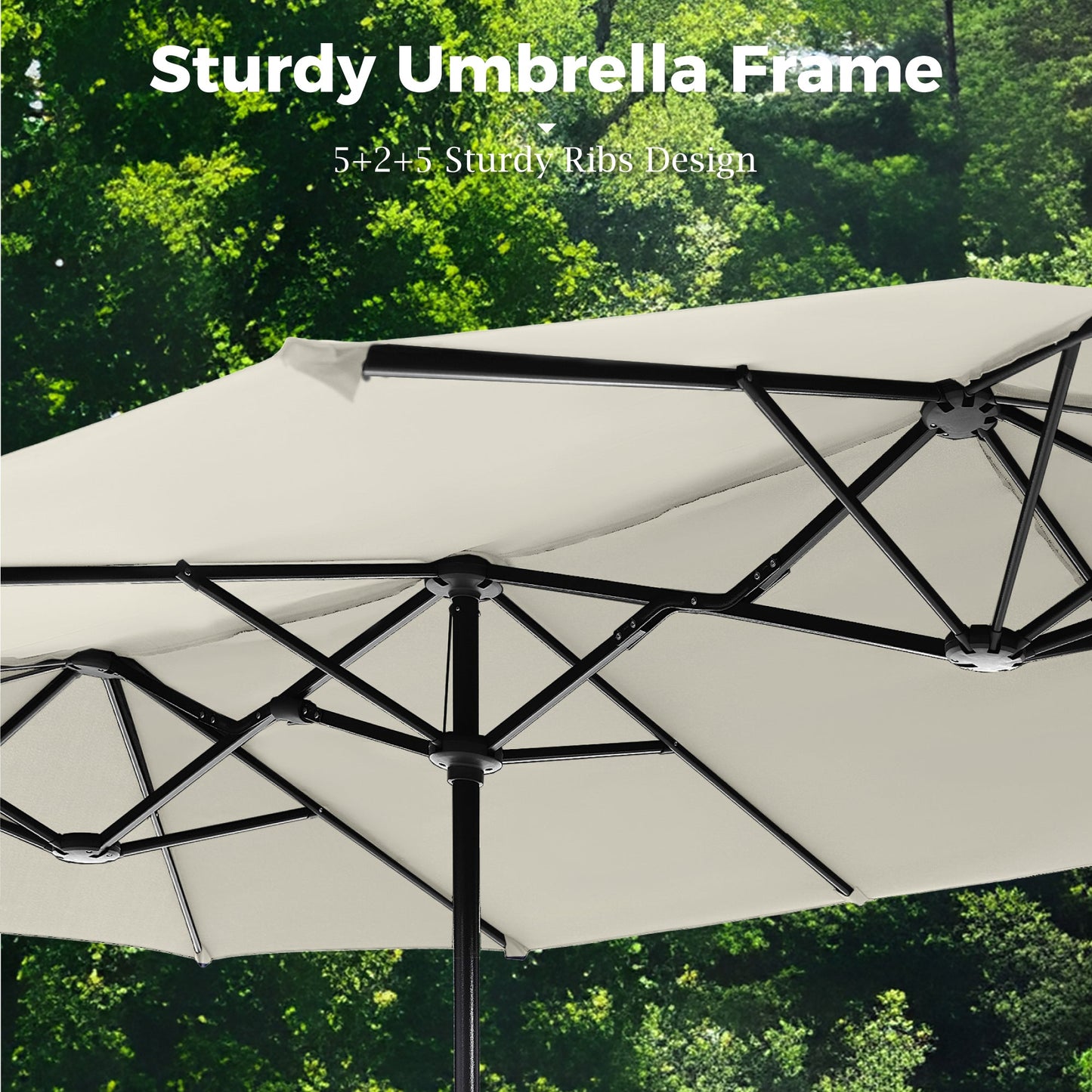 Alpha Joy 13x6.5ft Double-Sided Extra Large Outdoor Patio Market Rectangle Umbrella with Crank Handle, Ivory