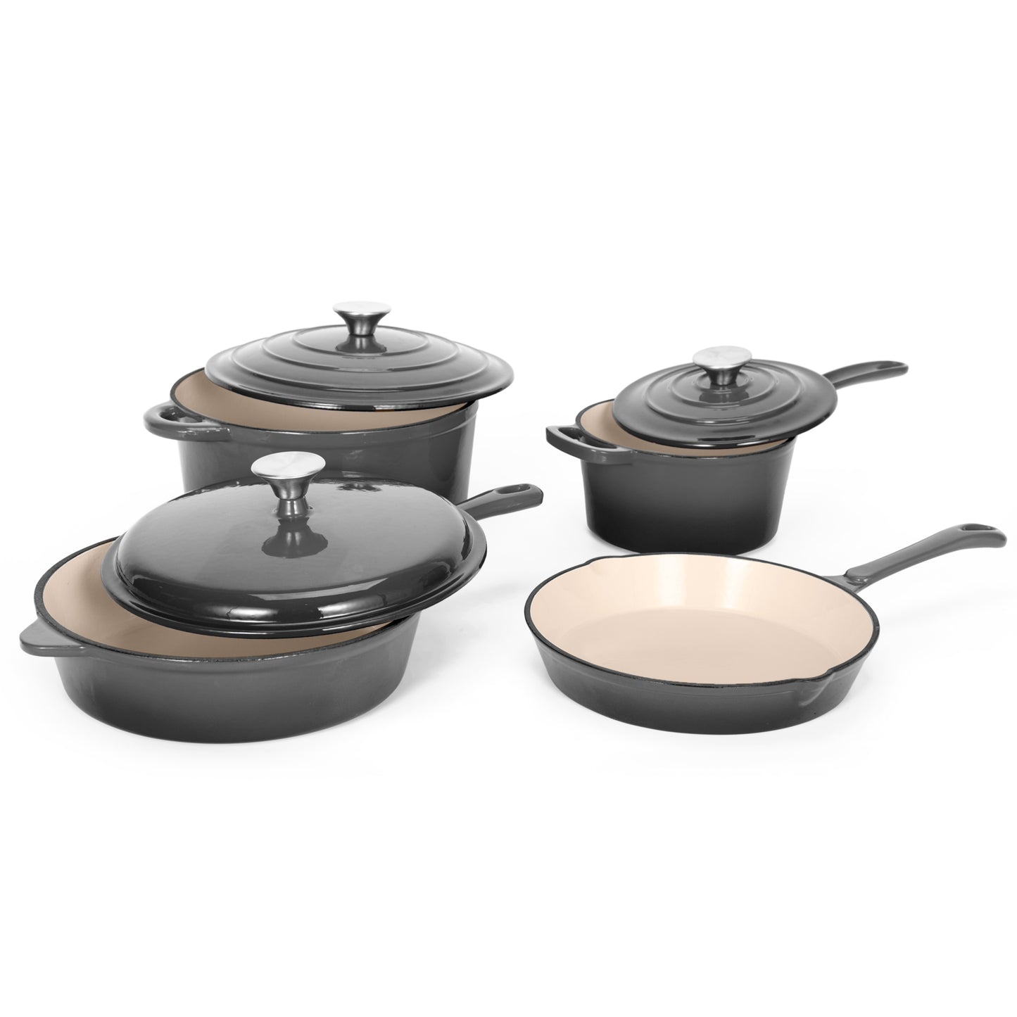 Sophia & William 7 Pieces Enameled Cast Iron Nonstick Cookware Set, Grey Blue