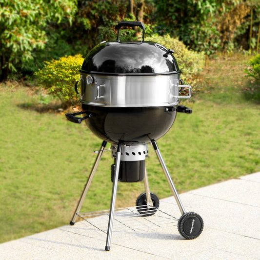 Sophia & William Portable 22" Kettle Charcoal BBQ Grill with Rotisserie Ring Pizza Oven
