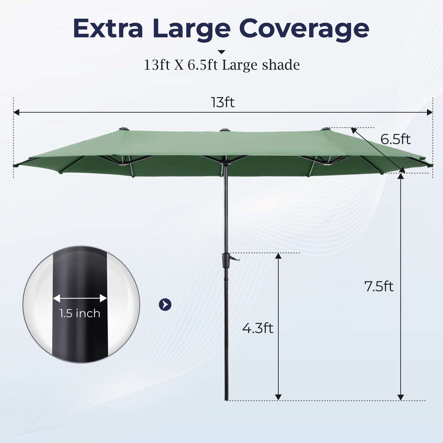 Alpha Joy 13x6.5ft Double-Sided Extra Large Outdoor Patio Market Rectangle Umbrella with Crank Handle, Mint Green