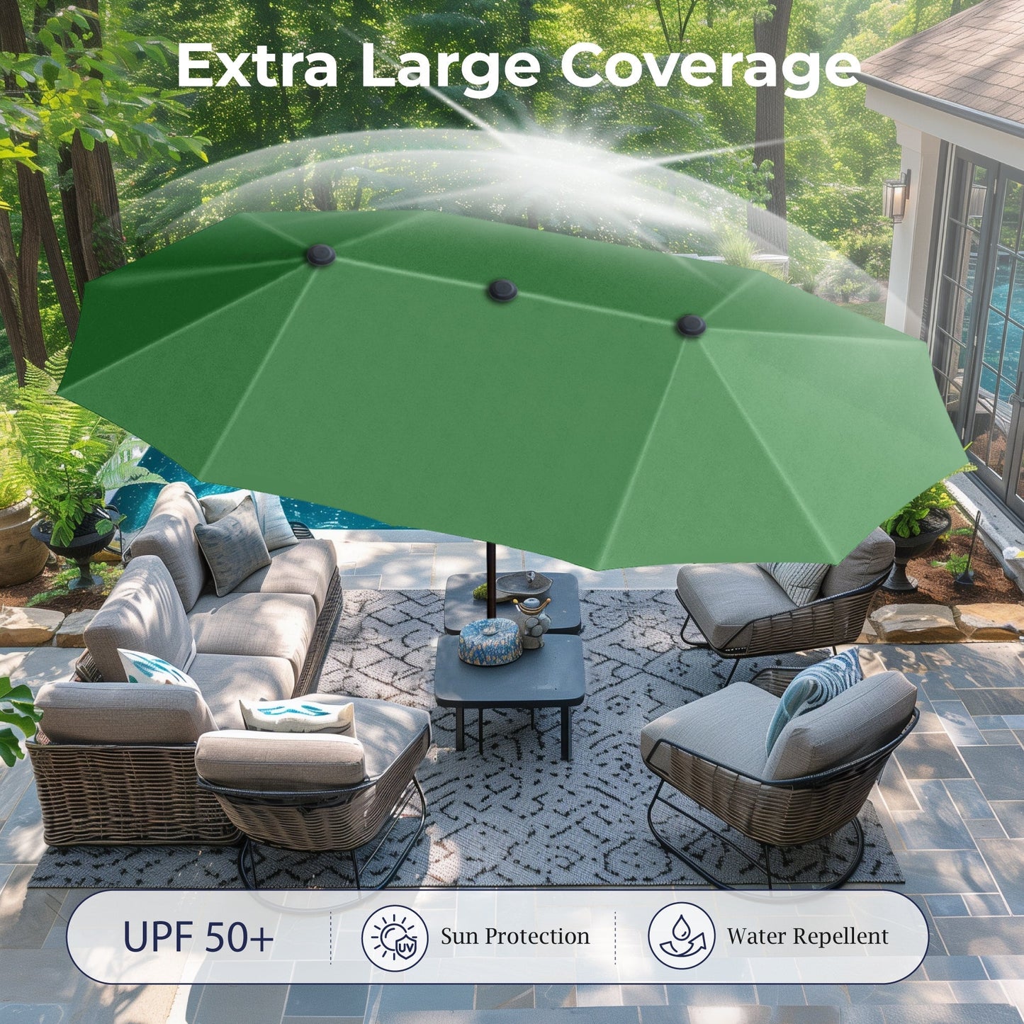 Alpha Joy 13x6.5ft Double-Sided Extra Large Outdoor Patio Market Rectangle Umbrella with Crank Handle, Mint Green