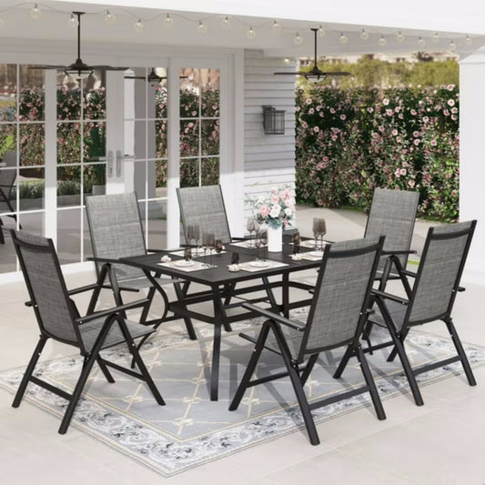 Alpha Joy 7 Pieces Patio Dining Set Folding Chairs & Steel Table