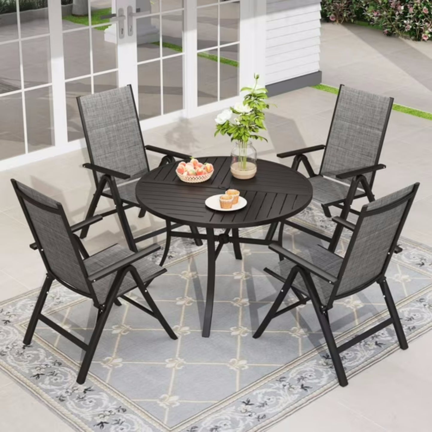 Alpha Joy 5 Pieces Patio Dining Set Folding Chairs & Round Table