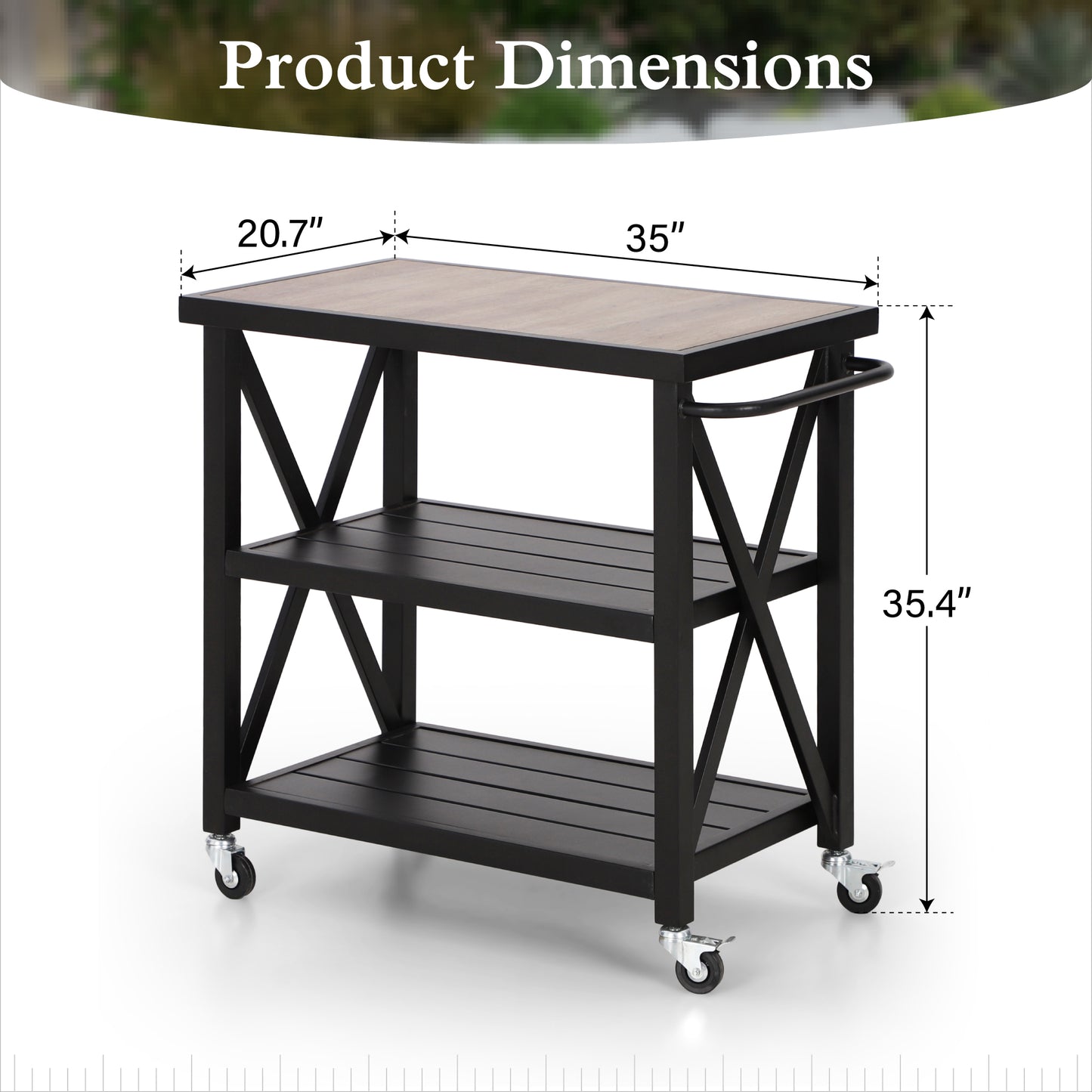 Alpha Joy Outdoor Grill Cart 3-Tier Rolling BBQ Grill Prep Table with Side Hand and Wheels