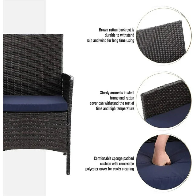 Sophia & William 9-Piece Outdoor Patio Dining Set Metal Table and Rattan Chairs Set for 8, Black & Navy Blue