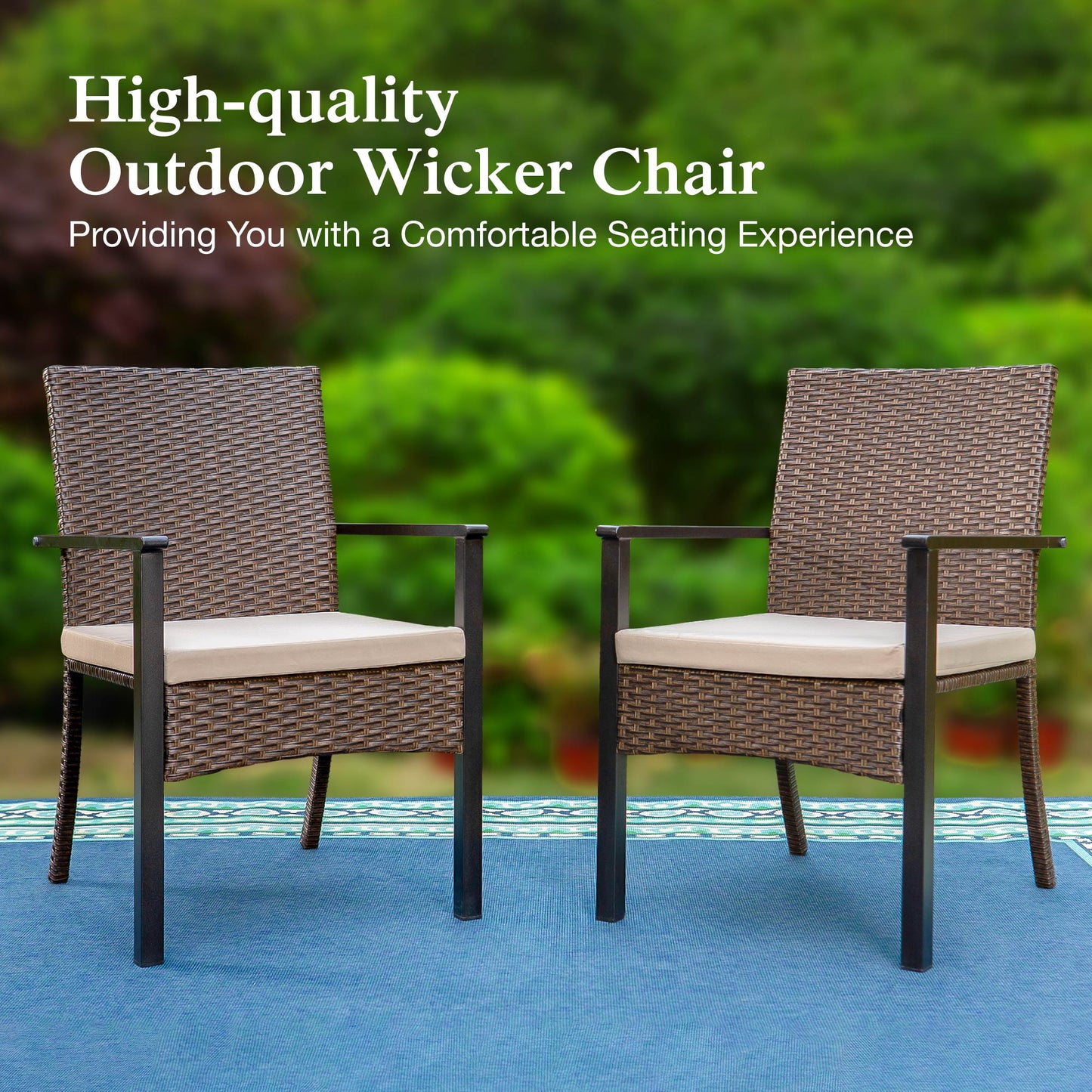 Alpha Joy 6-Piece Outdoor Patio Dining Set with 9ft Umbrella, Rattan Chairs & Square Table Set for 4, Navy Umbrella