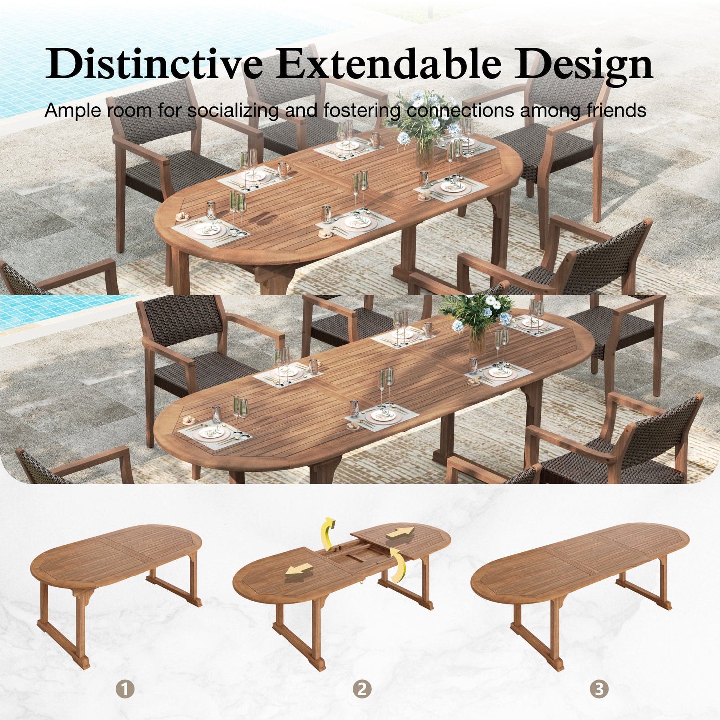 Sophia & William 9-Piece Outdoor Patio Dining Set Wicker Rattan Chairs with Acacia Wood Structure and Extendable Wood Table, Dark Brown