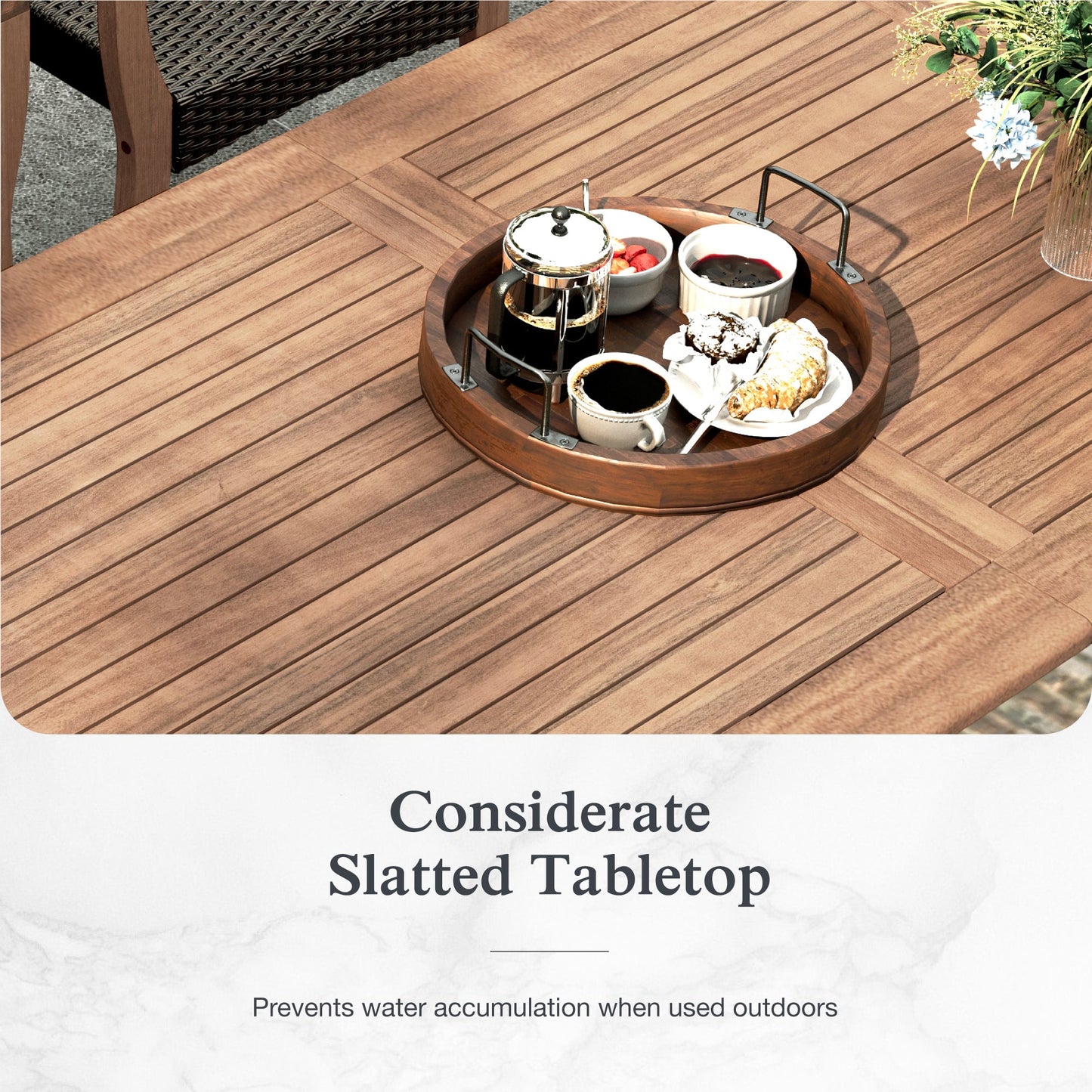 Sophia & William 7-Piece Outdoor Patio Dining Set Wicker Rattan Chairs with Acacia Wood Structure and Extendable Wood Table, Dark Brown