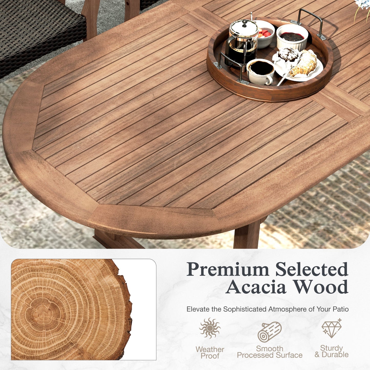 Sophia & William Outdoor Extendable Acacia Wood Patio Dining Table for 6-8 Person, Dark Brown