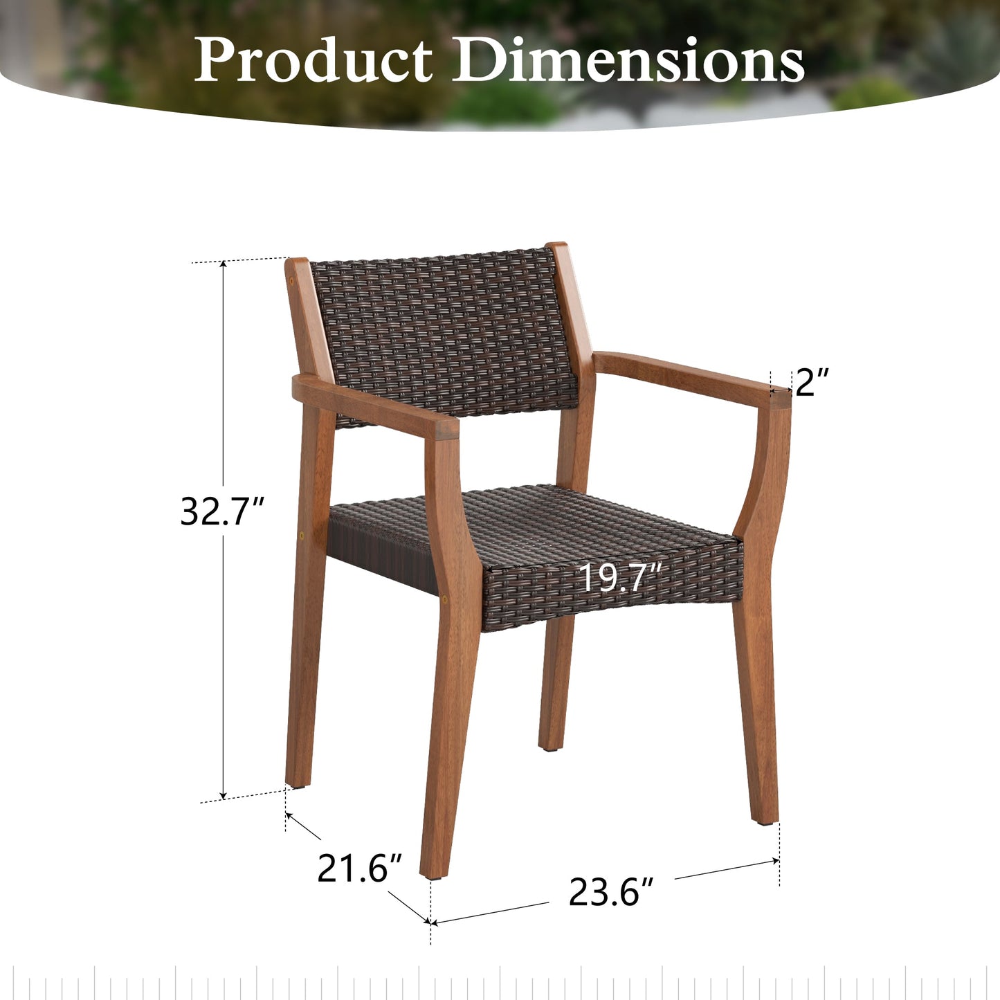 Sophia & William Wicker Rattan Outdoor Patio Dining Chairs with Acacia Wood Structure - Set of 2, Dark Brown