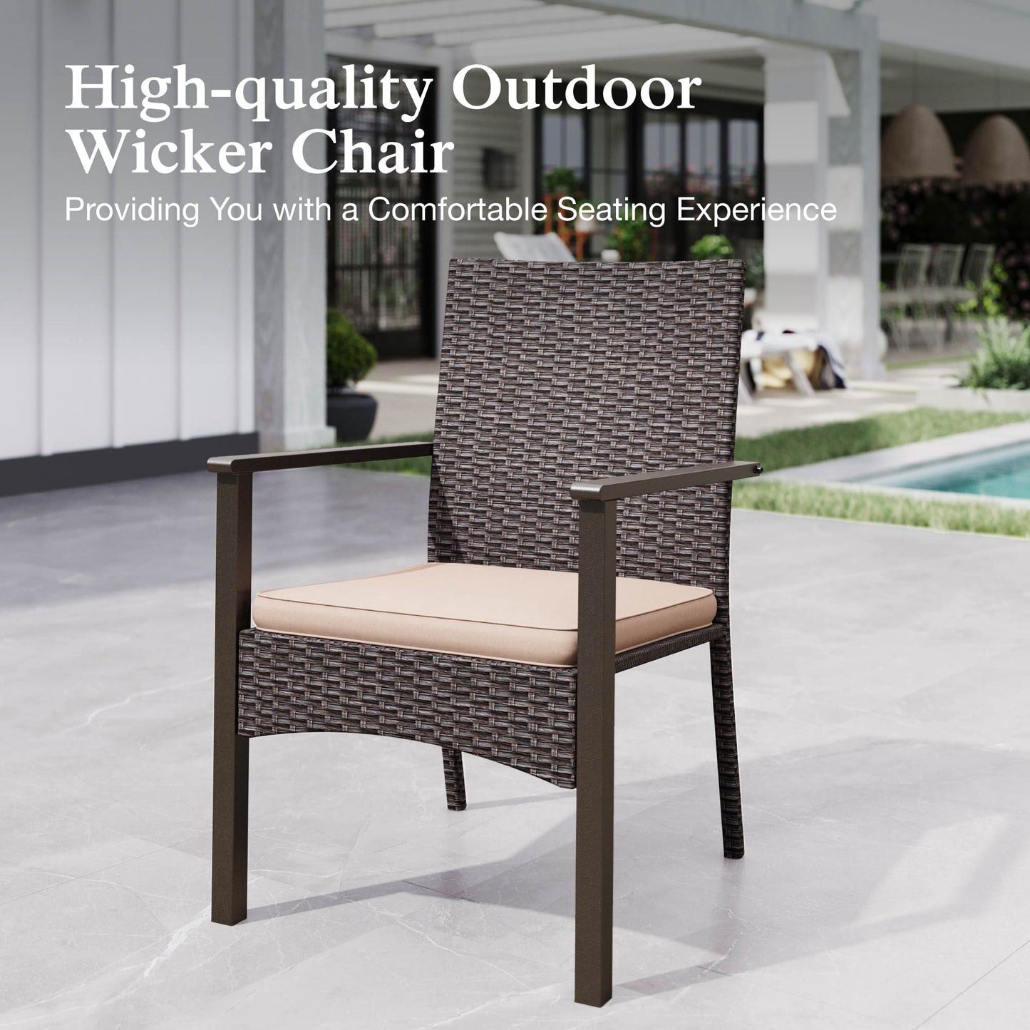 Alpha Joy 7-Piece Outdoor Patio Dining Set Wicker Rattan Chairs and Acacia Wood Table Set for 6 Person, Beige