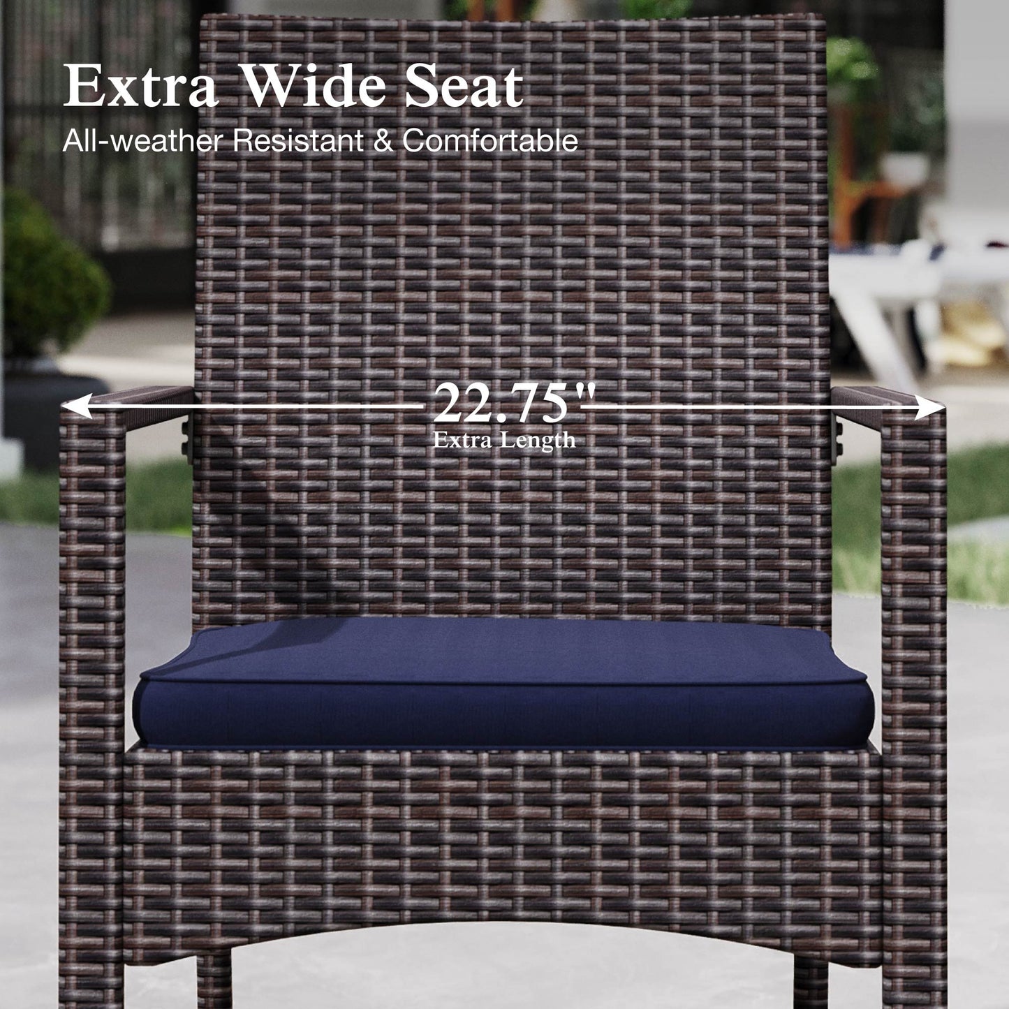 Alpha Joy 7-Piece Outdoor Patio Dining Set Wicker Rattan Chairs and Acacia Wood Table Set for 6 Person, Navy