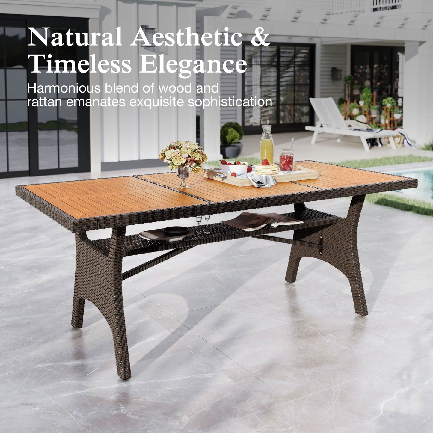 Alpha Joy Outdoor Acacia Wood Patio Dining Table for 6-8 Person, Dark Brown