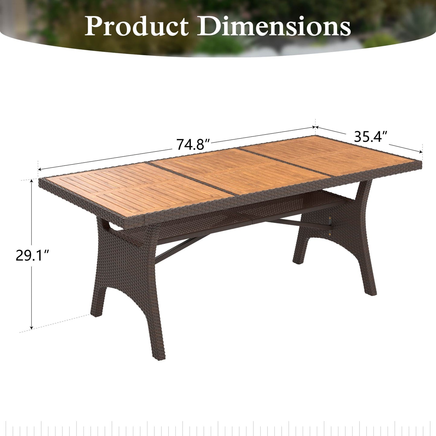 Alpha Joy Outdoor Acacia Wood Patio Dining Table for 6-8 Person, Dark Brown