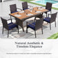 Alpha Joy 7-Piece Outdoor Patio Dining Set Wicker Rattan Chairs and Acacia Wood Table Set for 6 Person, Navy