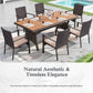 Alpha Joy 7-Piece Outdoor Patio Dining Set Wicker Rattan Chairs and Acacia Wood Table Set for 6 Person, Beige