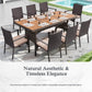 Alpha Joy 9-Piece Outdoor Patio Dining Set Wicker Rattan Chairs and Acacia Wood Table Set for 8 Person, Beige